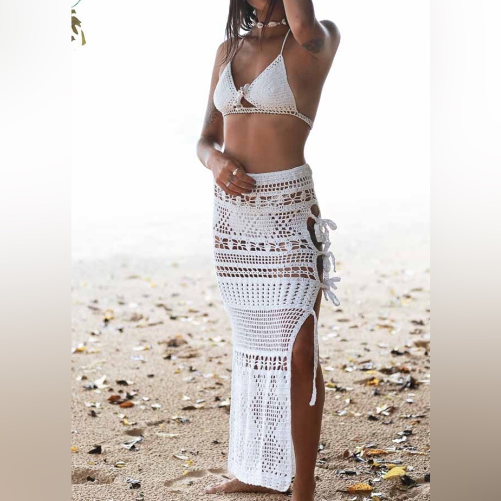Andi Bagus White Crochet Maxi Skirt